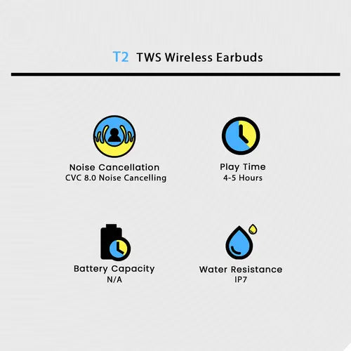 T2 TWS Earbuds With Noise Cancellation